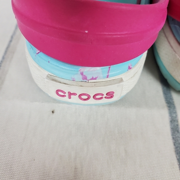 CROCS Crocband Clog Pale Turquoise Pink Flamingo  Pattern Size Baby 4-5 - Picture 10 of 12